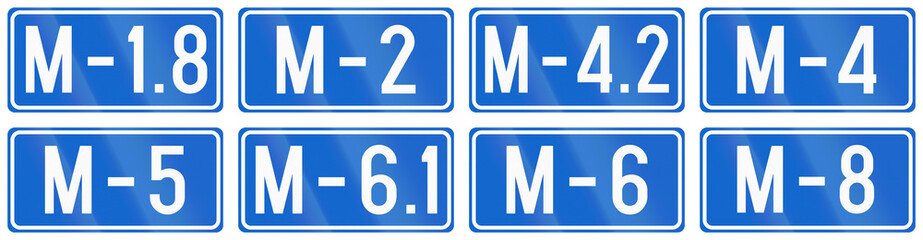 Collection of numbered magistral road signs in Bosnia and Herzegovina