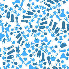 seamless pattern with a chaotic blue clothing female. 