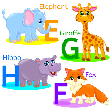Alphabet kids animals EFGH