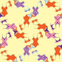 seamless pattern with orange, purple swimsuits. 