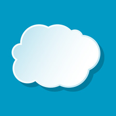 White cloud icon on blue background. Weather symbol