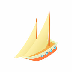 Sailing ship icon in cartoon style isolated on white background. Sea transport symbol