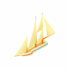 Sailing yacht icon in cartoon style isolated on white background. Sea transport symbol