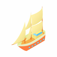 Ship with many sails icon in cartoon style isolated on white background. Sea transport symbol