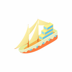 Fototapeta premium Passenger ship icon in cartoon style isolated on white background. Sea transport symbol