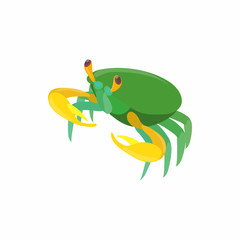 Green crab icon in cartoon style isolated on white background. Crustaceans symbol