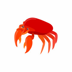 Red crab icon in cartoon style isolated on white background. Crustaceans symbol