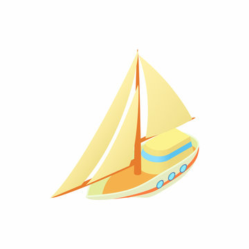 Small sailboat icon in cartoon style isolated on white background. Sea transport symbol