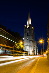 Fototapeta na wymiar St. Patrick Cathedral Night Long Exposure Light Streaks Dublin Ireland
