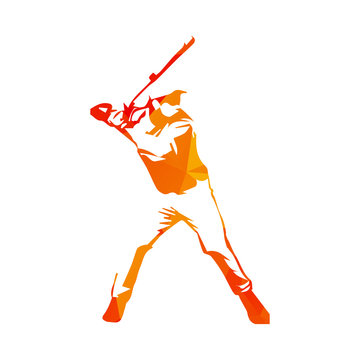 Abstract orange baseball player, vector isolated illustration. 