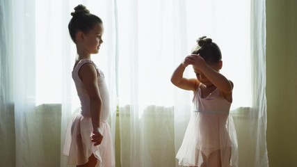 Young girls practicing ballet at home - 4k