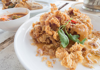 Stir-fried squid with garlic. Thailand food