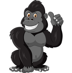 Naklejka premium Cartoon funny gorilla giving thumb up