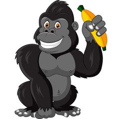 Obraz premium Cartoon funny gorilla holding banana