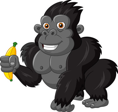 Cartoon funny gorilla holding banana