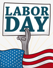 Patriotic U.S.A Flag and Sign to Celebrate Labor Day, Vector Illustration