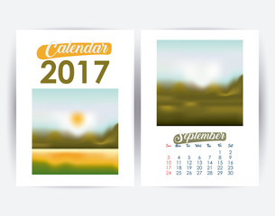 Naklejka premium 2017 september year frame landscape picture photo calendar planner month day icon. Colorful and Flat design. Vector illustration