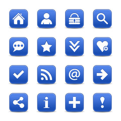 Blue satin icon web button with white basic sign