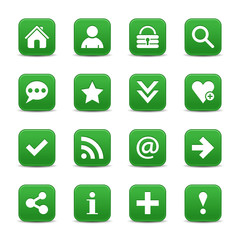 Green satin icon web button with white basic sign