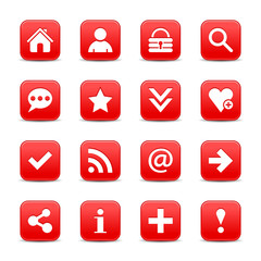 Red satin icon web button with white basic sign