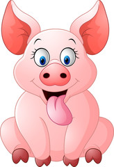 Obraz na płótnie Canvas Cartoon happy pig sitting