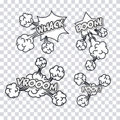 explossion pop art comic cartoon icon set. No background. Vector illustration