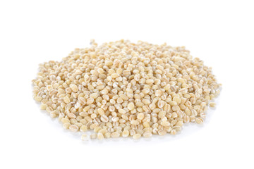 Uncooked barley grain seeds on white background