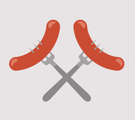 sausage fork cutlery food menu traditional icon. Colorful and Flat design. Vector illustration