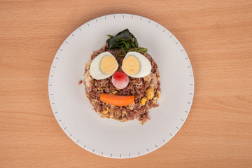 Fried brown rice with tuna  boiled egg healthy clean food