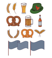 bottle glass beer pretzel hat traditional icon. Colorful and Flat design. Vector illustration