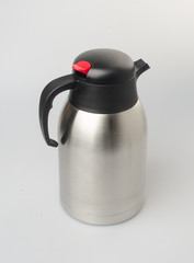 Thermo or Thermo flask from stainless stee on background.