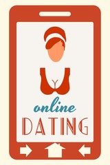 Fototapeta premium Abstract messenger screen. Online dating text. Vintage woman silhouette. Mobile app