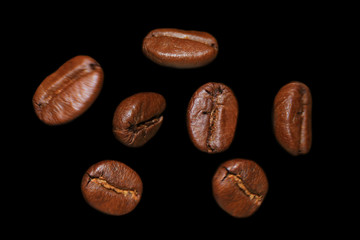 Coffee beans, Isolated on black background.