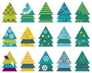 Set of vector Christmas trees with various textures