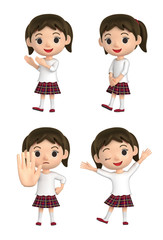 3D illustration character - The girl who wears a checkered skirt and makes a pose.