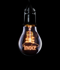 Hanging lightbulb with glowing Invoice concept.