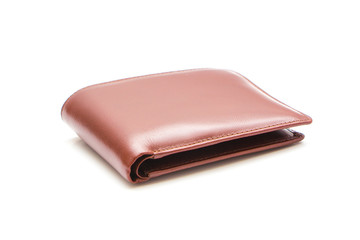 Brown leather wallet isolated on white background.