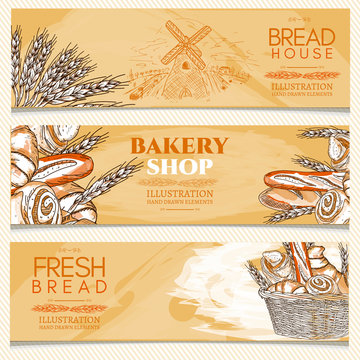Bakery banner bakery shop fresh bread vector