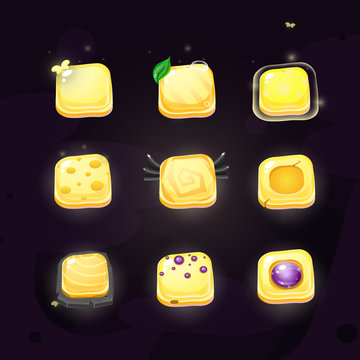 Fairy cartoon yellow buttons collection. Vector assets for game.