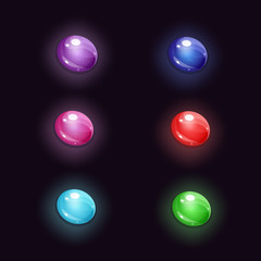 Set of cartoon colors gems. Vector gui assets collection for game design.