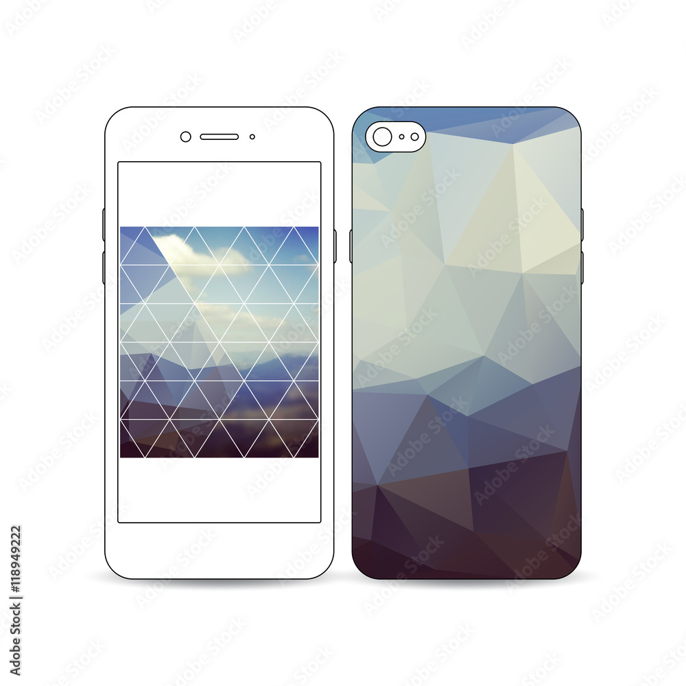 Aufkleber mobile smartphone with an example of the screen and cover design isolated on white. abstract colorfu