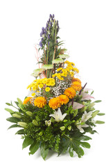 Obraz na płótnie Canvas Floral tribute made of lily, chrysanthemum and gypsophila flower