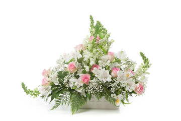 Obraz na płótnie Canvas Floral arrangement with rose, alstroemeria, gypsophila and snapd