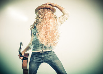 portrait of man with funky beard and guitar