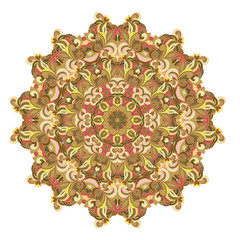 Ornamental round organic pattern, circle colorful  mandala  with many details on white background,  can be used for wallpaper, pattern fills, background,surface textures,  mandala.