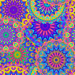 Fototapeta na wymiar Colorful seamless pattern mandala, can be used for wallpaper, pattern fills, web page background, surface textures. Arabic, India, Islam.