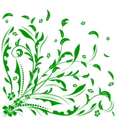 Floral design element with green swirling leaves, flowers. Can be used as a background, decor, decoupage, textile, invitation.