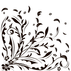 Floral design element with swirling leaves, flowers. Can be used as a background, decor, decoupage, textile, invitation.