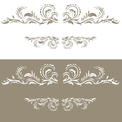 Vintage Ornaments Decorations Design Elements on white and beige background, can be user for wallpapper, invitation, cards,  pattern fills, background,surface textures.