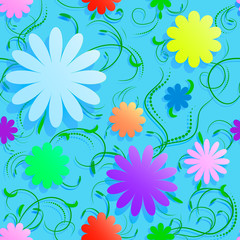 Abstract seamless  background with volume flowers, swirls and shadow. Can be used for walpaper, web, texture, textil, deocupage.